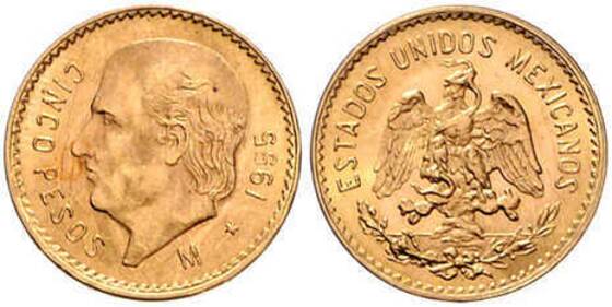 MEXIKO 5 Pesos Gold 1955