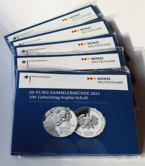 BRD 2021 5 x 20 Euro Jahrgang komplett