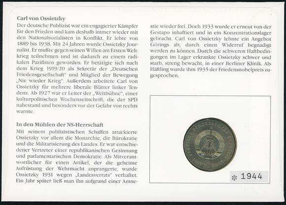 DDR/BRD 1989/1993 Numisbrief Carl von Ossietzky