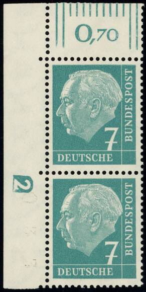 BRD 1954, MiNr. 181 x W DZ Druckerzeichen "2" negativ