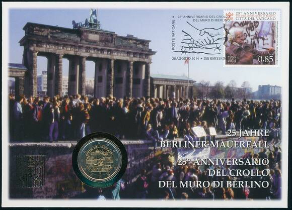 VATIKAN 2 Euro 2014 Fall der Berliner Mauer im Numisbrief