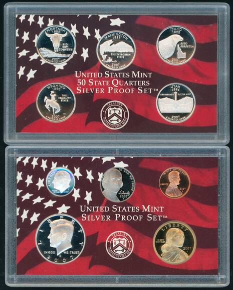 USA 2007 Silver Proof Set 14 Münzen, davon 7 in Silber