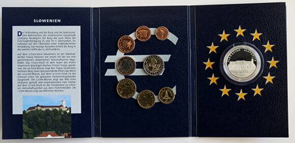 SLOWENIEN 2007 Euro-Kursmünzsatz mit Sterlingsilber-Medaille