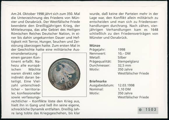 BRD 1998/1998 Numisbrief "350 Jahre Westfälischer Friede"