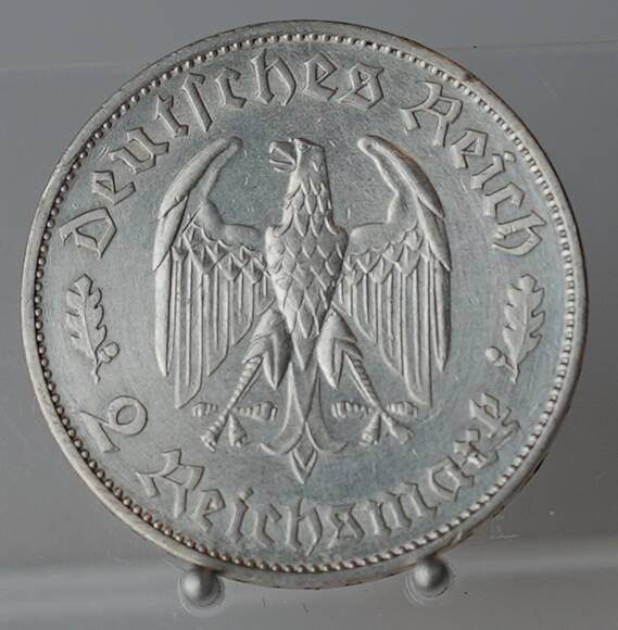 DRITTES REICH 2 Reichsmark, Schiller, 1934 F, Jaeger 358