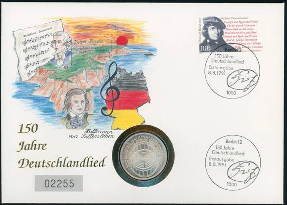 BRD 1973/1991 Numisbrief "150 Jahre Deutschlandlied"