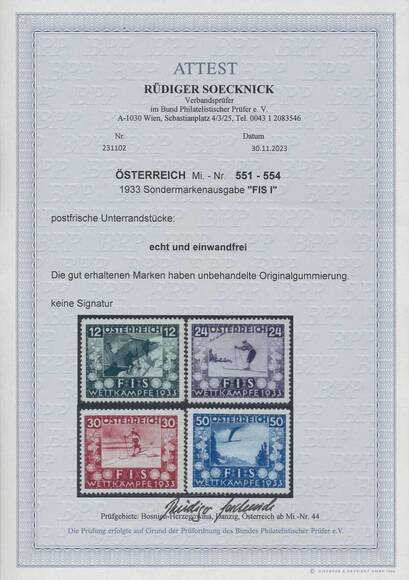 ÖSTERREICH 1933 MiNr. 551-554