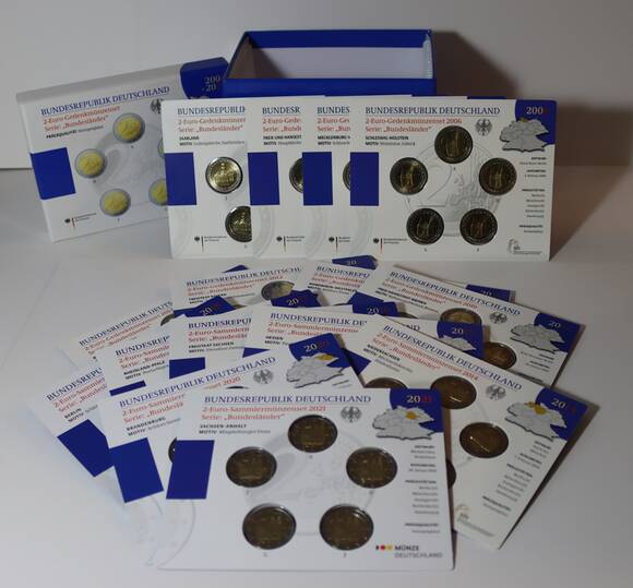 BRD 2006-2021, Serie Bundesländer, 15 Sets zu 5 x 2 Euro komplett