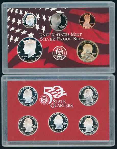 USA 2008 Silver Proof Set 14 Münzen, davon 7 in Silber