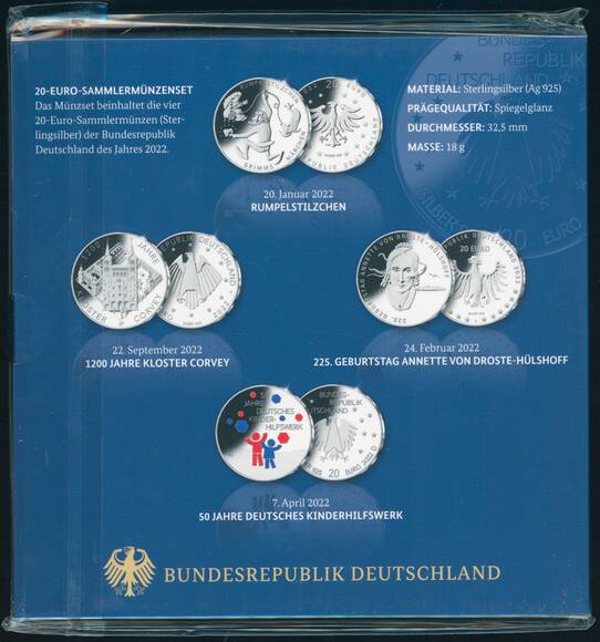 BRD 2022 4 x 20 Euro Sammlermünzenset