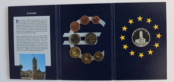 ZYPERN 2008 Euro-Kursmünzsatz mit Sterlingsilber-Medaille