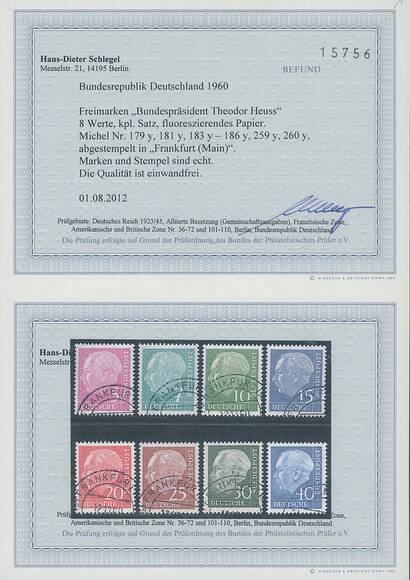 BRD 1960, MiNr. 179-260 y Heuss lumogen