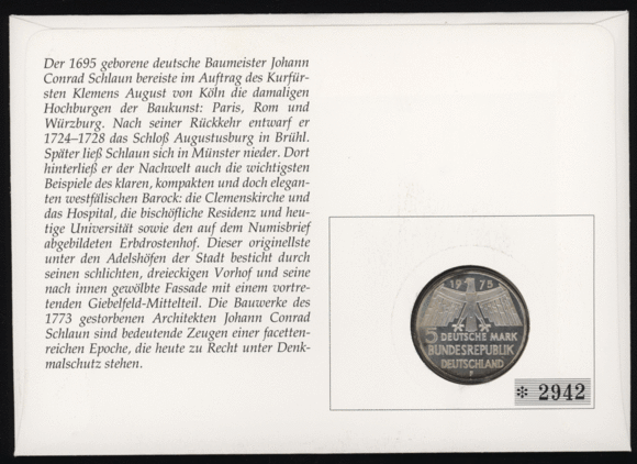 BRD 1975/1995 Numisbrief "300. Geburtstag des Baumeisters Johann C.S."