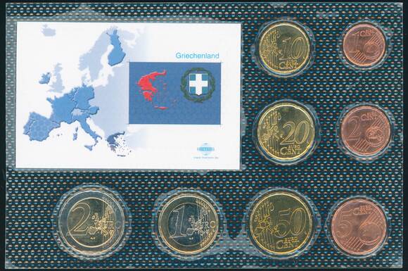 GRIECHENLAND 2002 Euro-Kursmünzensatz Fremdprägungen F-E-S