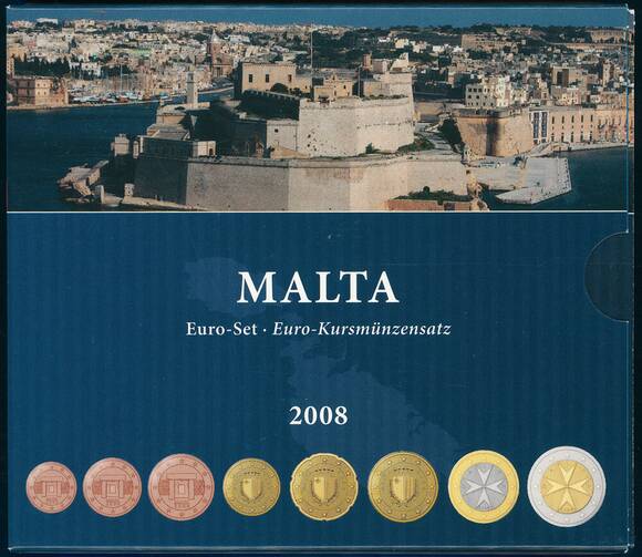 MALTA 2008 Euro-Kursmünzensatz mit Feinsilber-Medaille