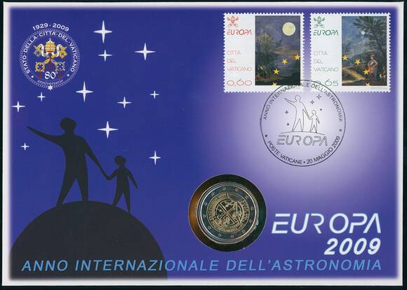 VATIKAN 2 Euro 2009 Astronomie im Numisbrief