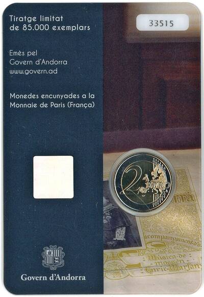 ANDORRA 2017 Coincard 2 Euro Nationalhymne