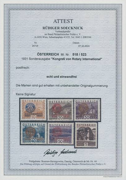 ÖSTERREICH 1931 MiNr. 518-523