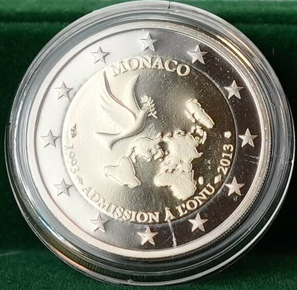 MONACO 2 Euro 2013 20 Jahre UN-Mitgliedschaft Polierte Platte Belle Epreuve