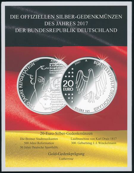 BRD 2017 5 x 20 Euro Jahrgang komplett im Steckfolder