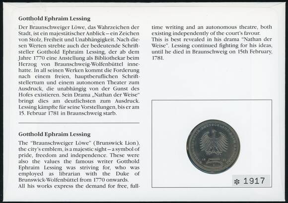 BRD 1981/1990 Numisbrief Gotthold Ephraim Lessing