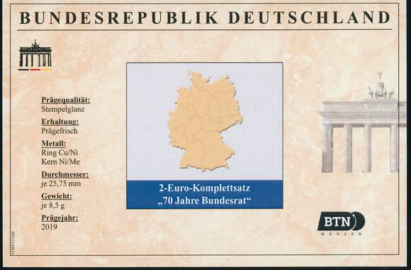 BRD 2019 70 Jahre Bundesrat 5 x 2 Euro