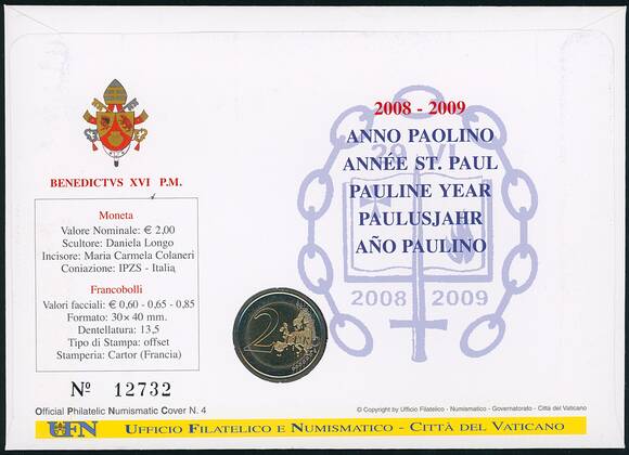 VATIKAN 2008 2 Euro Paulusjahr im Numisbrief