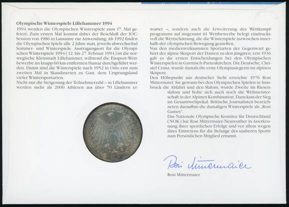 BRD 1972/1994 Numisbrief Olympische Spiele Lillehammer 1994