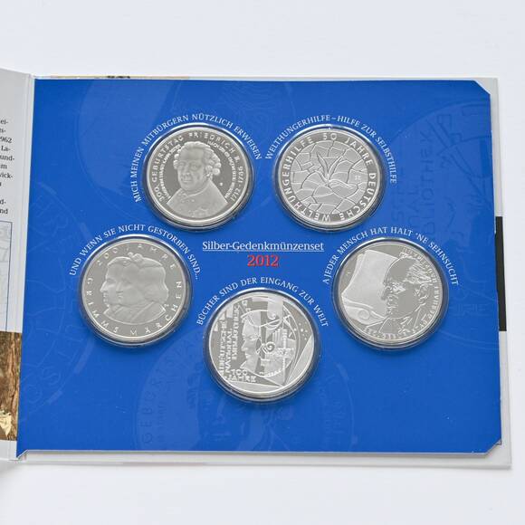 BRD 2012 Silber-Gedenkmünzen 5 x 10 Euro