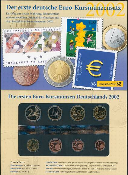 BRD 2002 Der erste deutsche Euro-Kursmünzensatz