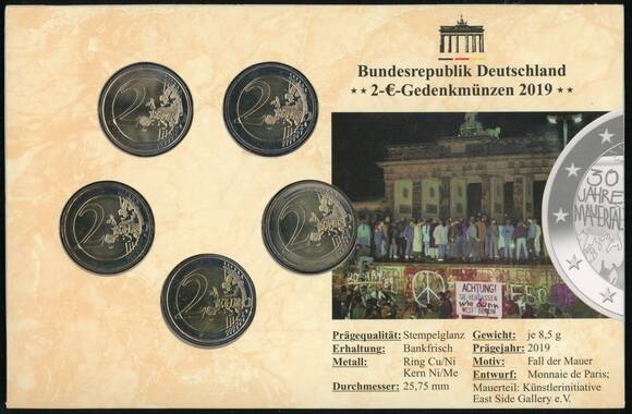 BRD 2019 30 Jahre Mauerfall 5 x 2 Euro