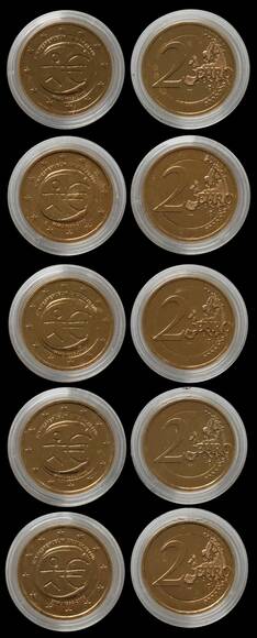 BRD 5 x 2 Euro 2009 WWU vergoldet