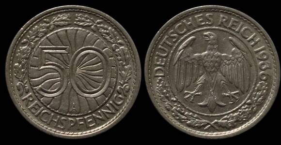 WEIMAR 50 Reichspfennig 1936 A Jaeger 324