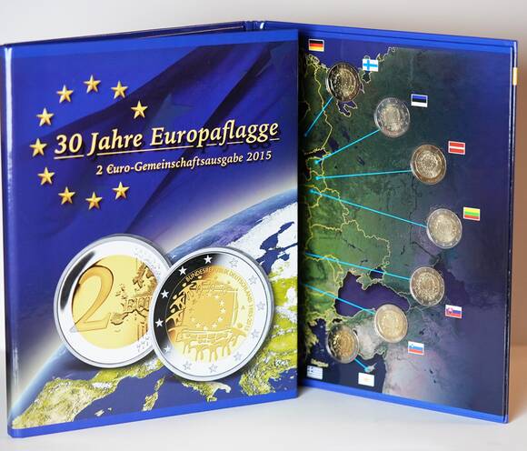 30 JAHRE EUROPAFLAGGE Gemeinschaftsausgabe 2015 mit 19 x 2 Euro komplett