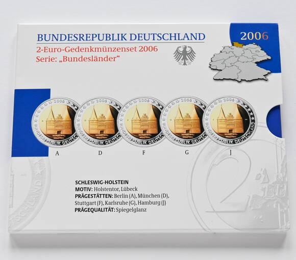 BRD 2006 Serie Bundesländer Schleswig-Holstein 5 x 2 Euro PP