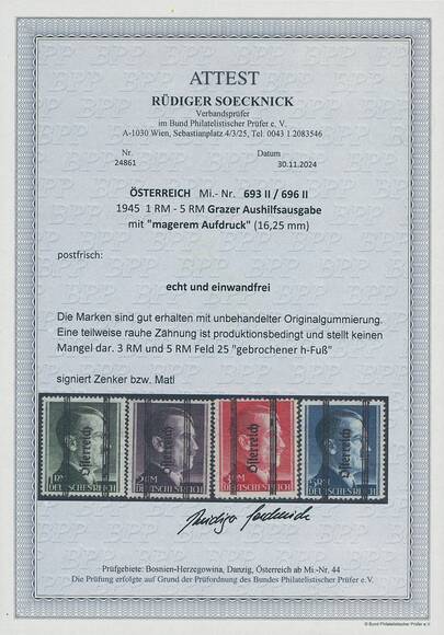 ÖSTERREICH 1945 MiNr. 693-696 II