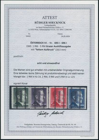 ÖSTERREICH 1945 MiNr. 693-696 I