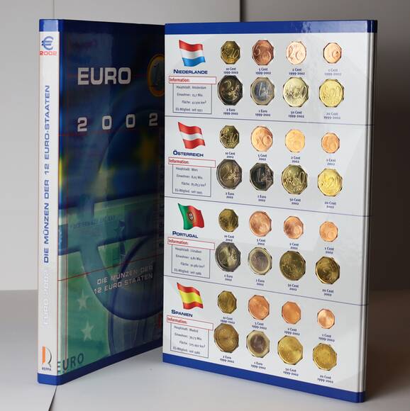 EURO 2002 Einsteck-Sammelmappe für 12 Euro-Kursmünzsätze