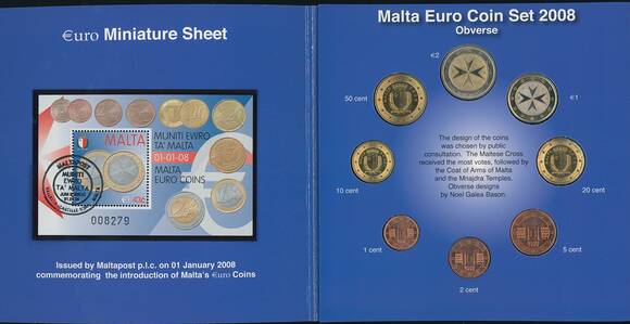 MALTA 2008 offizieller Euro-Kursmünzensatz Malta Post und Lombard Bank