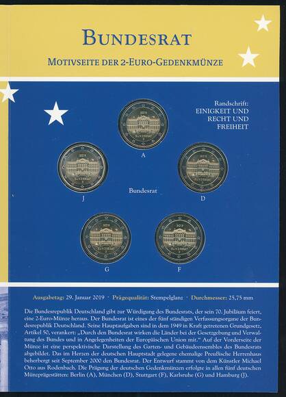 BRD 2019 70 Jahre Bundesrat 5 x 2 Euro