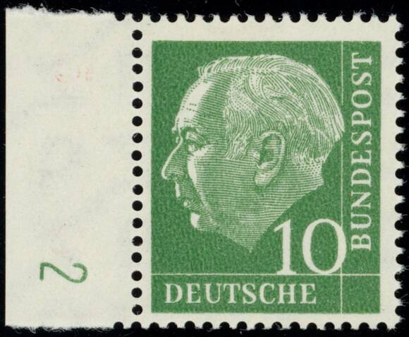 BRD 1960, Heuss lumogen, MiNr. 183 x W DZ Druckerzeichen "2" positiv