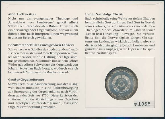 DDR 1975/1993 Numisbrief Albert Schweitzer