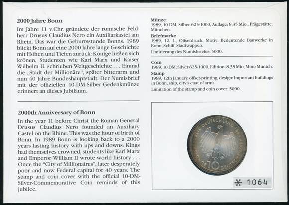 BRD 1989/1989 Numisbrief 2000 Jahre Bonn