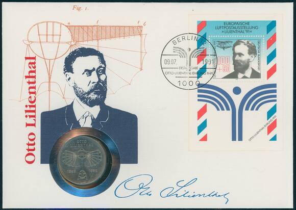 DDR/BRD 1973/1991 Numisbrief Otto Lilienthal