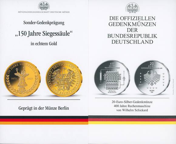 BRD 2023 4 x 20 Euro und 1 x 25 Euro komplett im Steckfolder mit Gold-Gedenkprägung