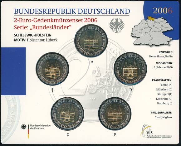 BRD 2006 Serie Bundesländer Schleswig-Holstein 5 x 2 Euro