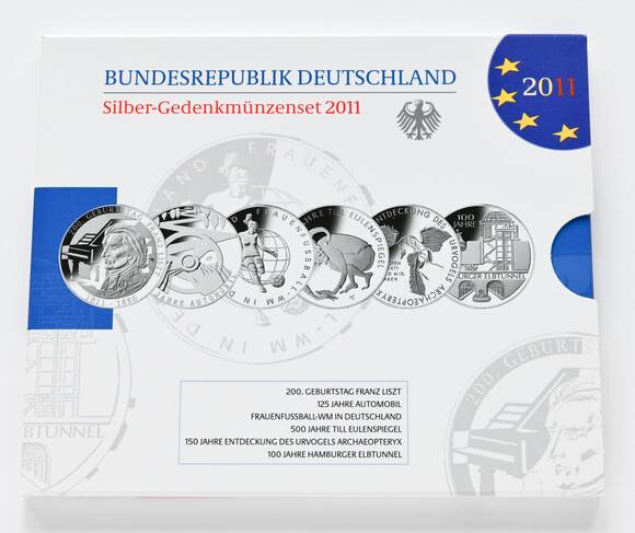 BRD 2011 Silber-Gedenkmünzensatz mit 6 x 10 Euro