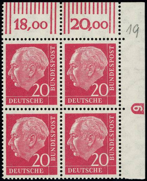 BRD 1954 MiNr. 185 x W DZ Druckerzeichen "6" negativ