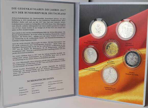 BRD 2017 5 x 20 Euro Jahrgang komplett im Steckfolder