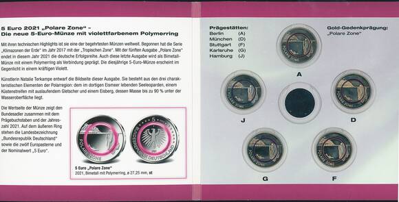 BRD 5 x 5 Euro 2021 Polare Zone komplett